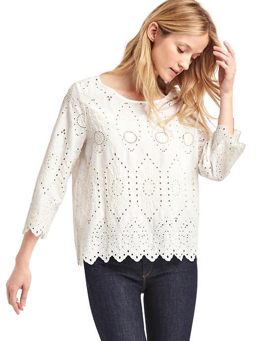 Image number 1 showing, Intricate eyelet three-quarter sleeve top