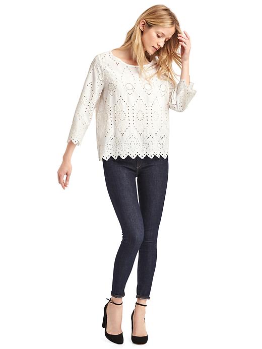 Image number 3 showing, Intricate eyelet three-quarter sleeve top