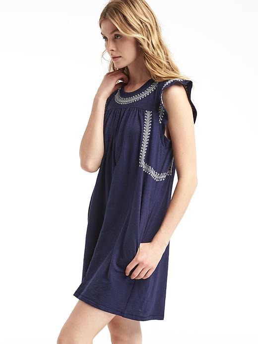 View large product image 1 of 1. Embroidered slub jersey swing dress