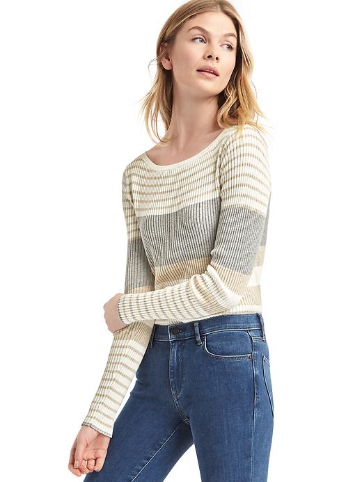 View large product image 1 of 1. Stripe colorblock ribbed sweater