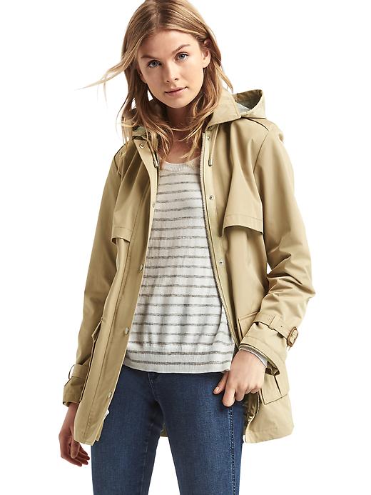 Image number 1 showing, Water-resistant short hooded trench