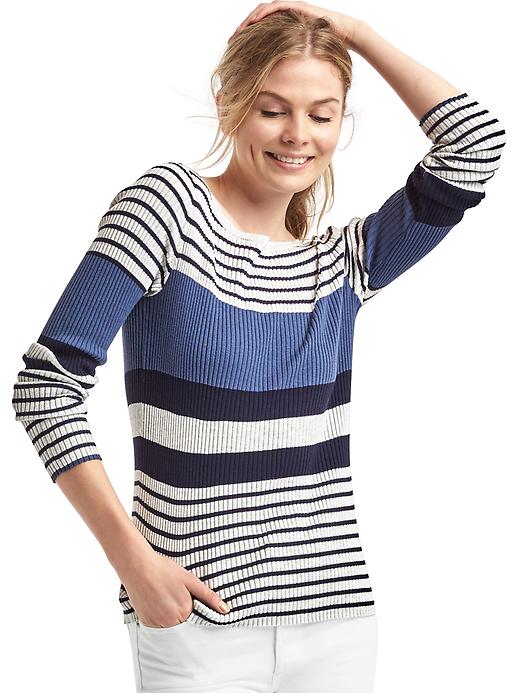 Image number 1 showing, Stripe colorblock ribbed sweater