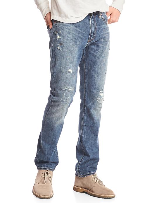 Image number 1 showing, ORIGINAL 1969 patched slim jeans