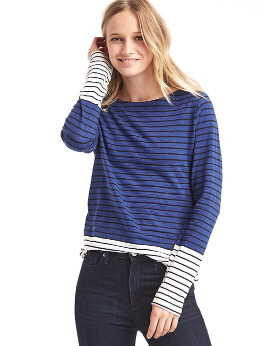 View large product image 1 of 1. Stripe colorblock long sleeve tee
