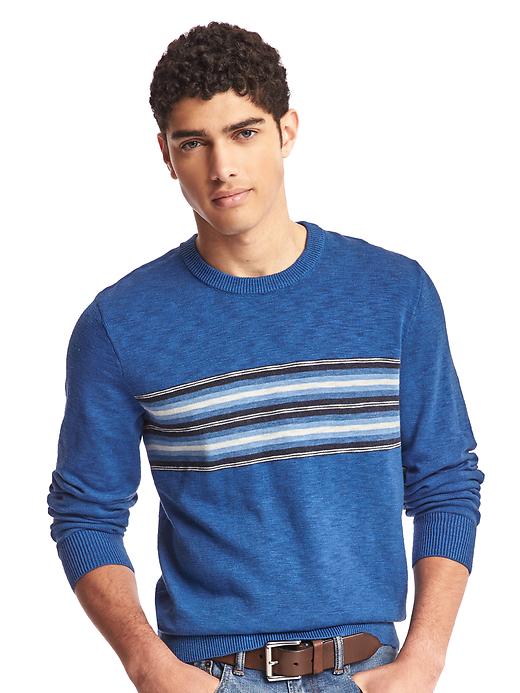 View large product image 1 of 1. Southwestern chest-stripe crew sweater