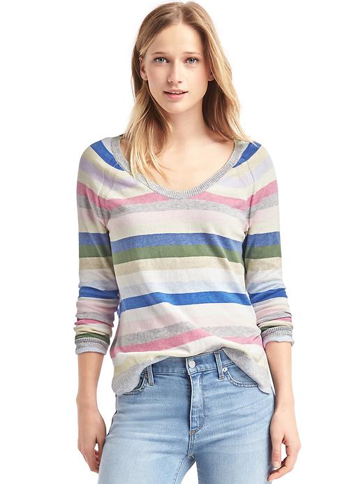 Image number 1 showing, Crazy stripe soft V-neck sweater