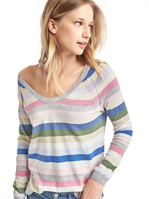Image number 5 showing, Crazy stripe soft V-neck sweater