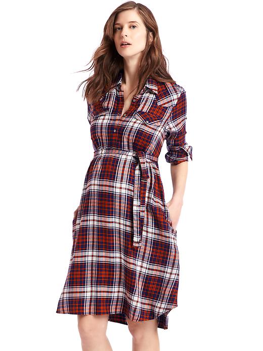 Image number 1 showing, Maternity plaid tie-belt shirtdress