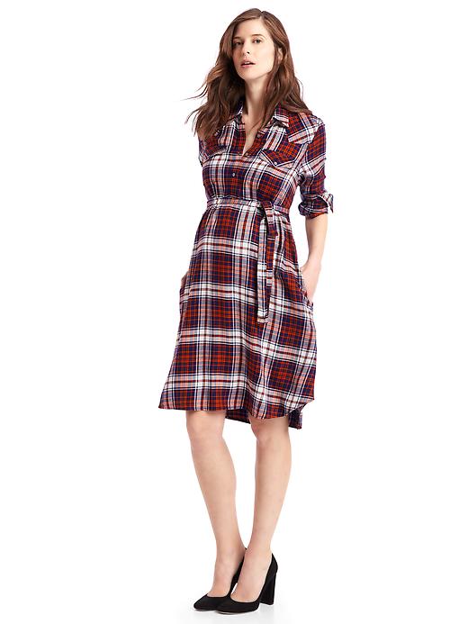 Image number 3 showing, Maternity plaid tie-belt shirtdress