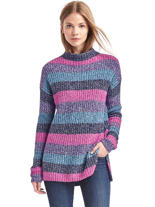 Image number 1 showing, Multi-color stripe tunic sweater