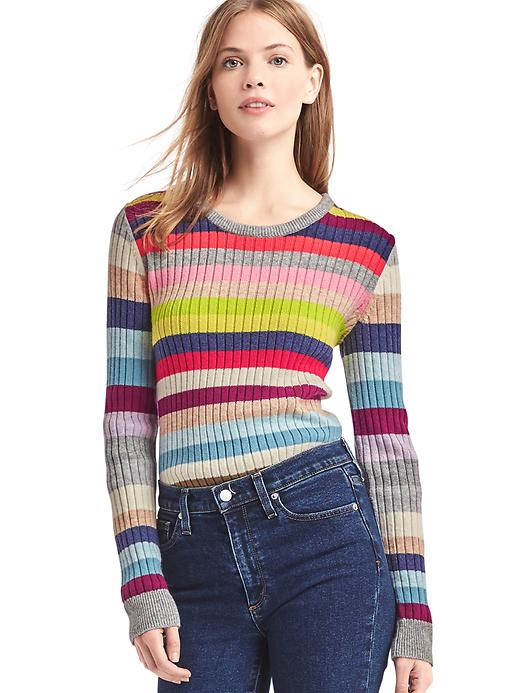 Image number 1 showing, Crazy stripe merino wool blend ribbed sweater
