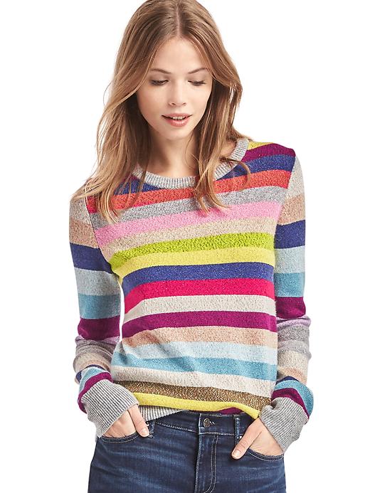 Image number 1 showing, Crazy stripe shimmer merino wool blend sweater