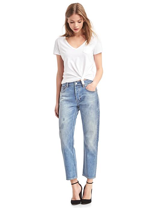 Image number 3 showing, Mid rise destructed vintage straight jeans