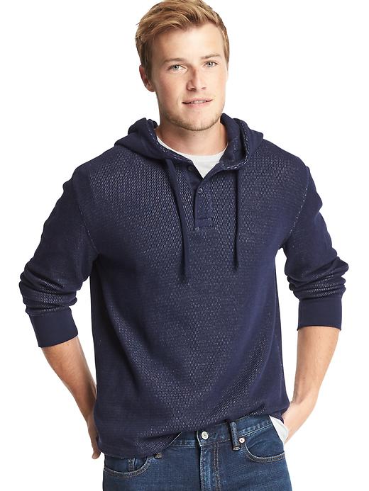 Image number 1 showing, Waffle knit henley hoodie