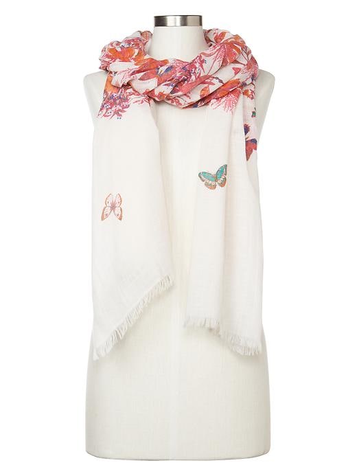 View large product image 1 of 1. Floral fringe-trim scarf