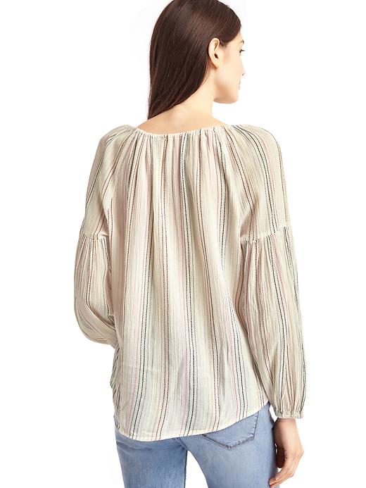 Image number 2 showing, Stripe emboidered split-neck dobby blouse