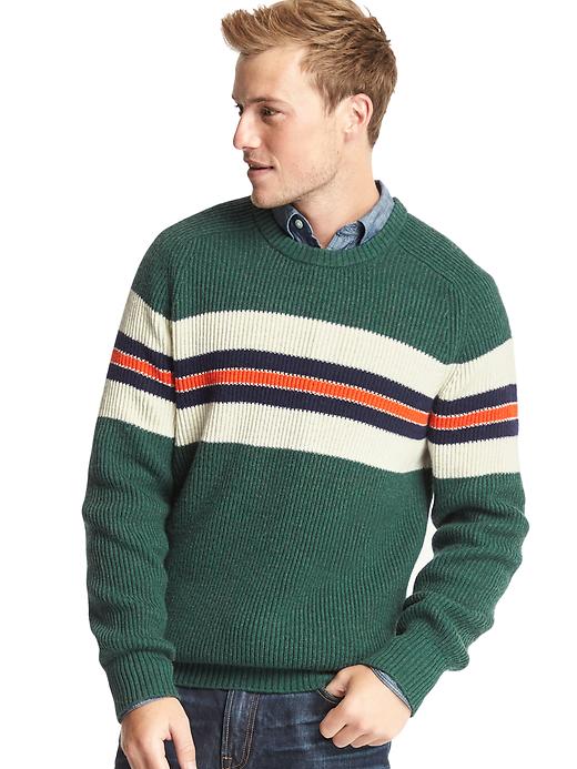 Image number 1 showing, Ribbed chest-stripe crewneck sweater