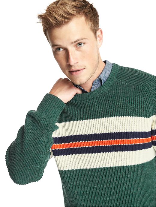 Image number 5 showing, Ribbed chest-stripe crewneck sweater