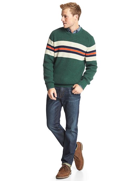 Image number 3 showing, Ribbed chest-stripe crewneck sweater
