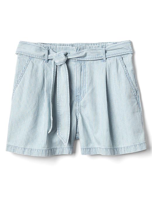 Image number 6 showing, 1969 paper bag-waist railroad stripe denim shorts