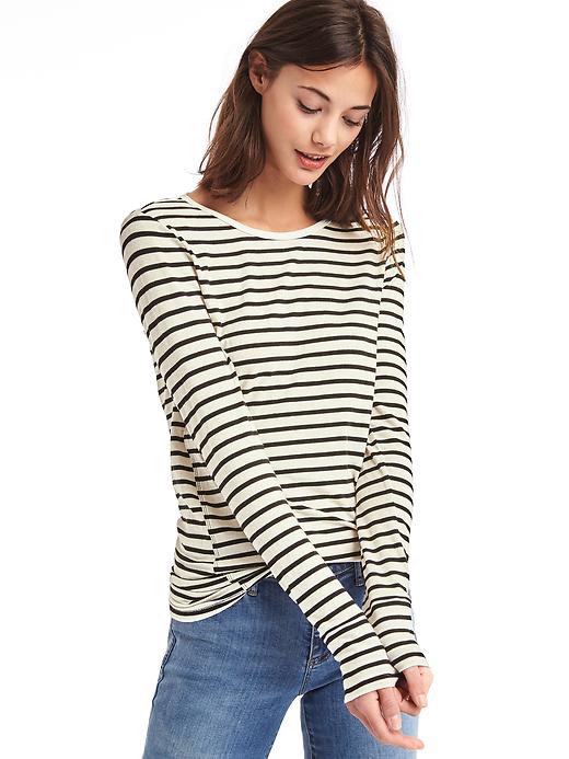 View large product image 1 of 1. Stripe long sleeve feather tee