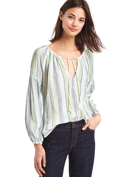 Image number 7 showing, Stripe emboidered split-neck dobby blouse