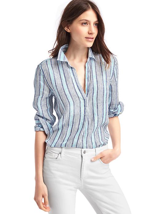 View large product image 1 of 1. Linen stripe popover tunic