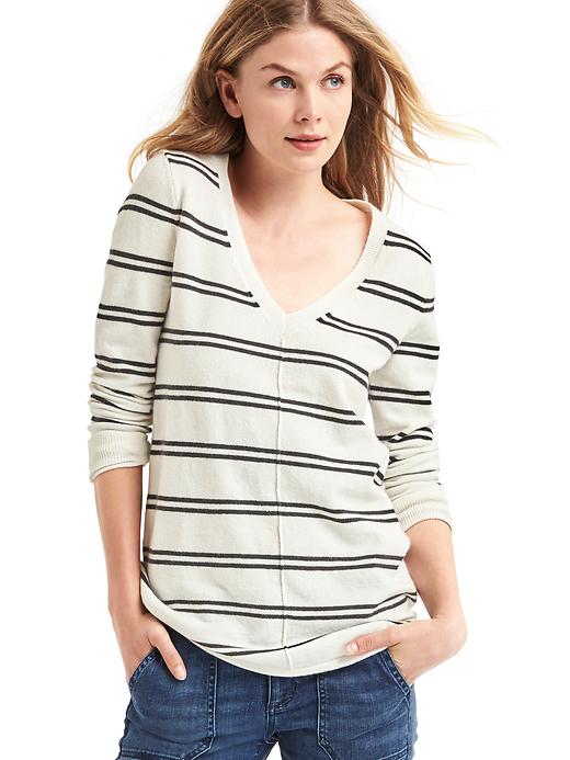 Image number 1 showing, Stripe deep V-neck sweater