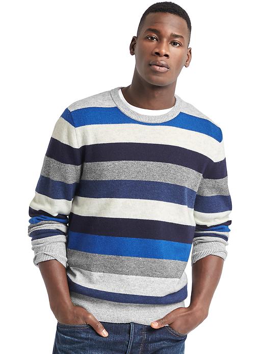View large product image 1 of 1. Crazy stripe merino wool blend sweater
