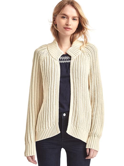 View large product image 1 of 1. Ribbed bomber cardigan