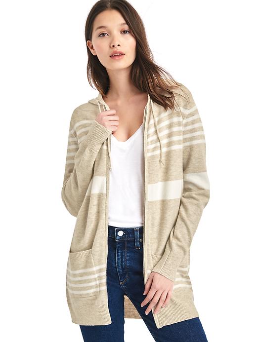 View large product image 1 of 1. Stripe hooded cocoon sweater