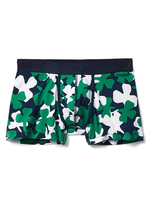 View large product image 1 of 1. Shamrock print 3" boxer briefs