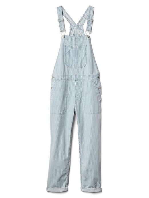 Image number 5 showing, Washwell slouchy railroad stripe crop overalls