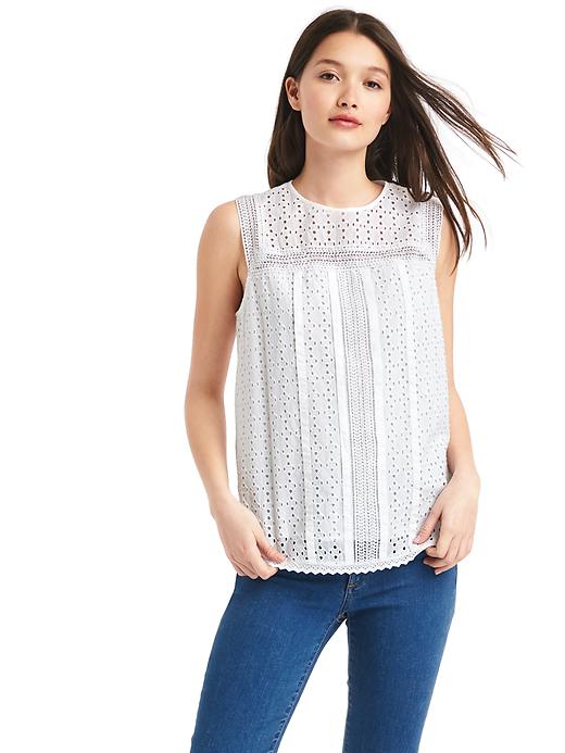 View large product image 1 of 1. Eyelet lace tank