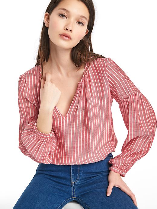 Image number 1 showing, Split-neck long sleeve blouse