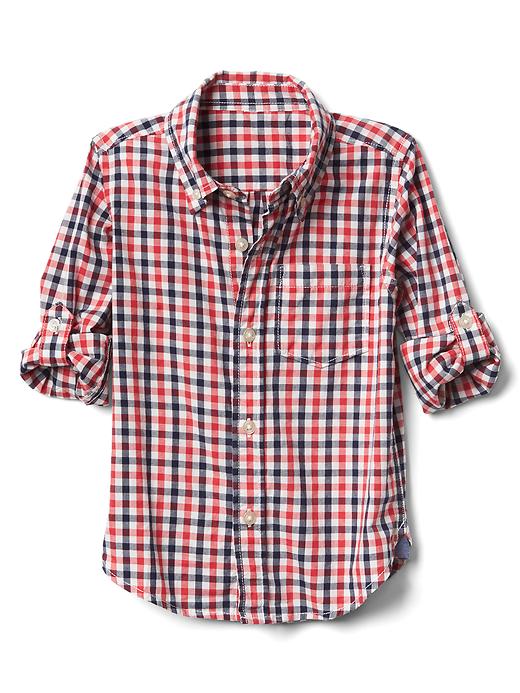View large product image 1 of 4. Check button-down convertible shirt