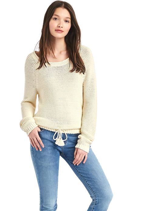 View large product image 1 of 1. Boatneck tassel sweater