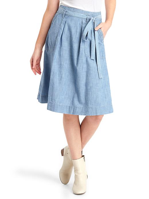 Image number 1 showing, Chambray denim high-rise midi skirt