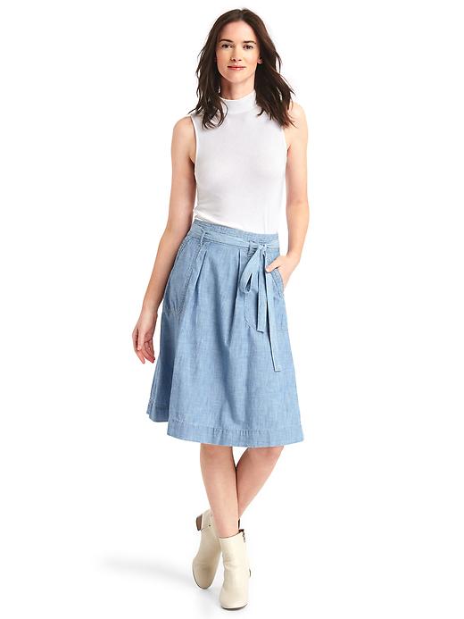 Image number 3 showing, Chambray denim high-rise midi skirt