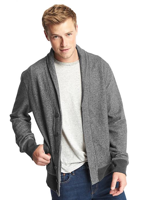 View large product image 1 of 1. French terry shawl collar cardigan
