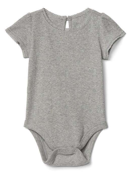 View large product image 1 of 1. Lace-trim rib bodysuit