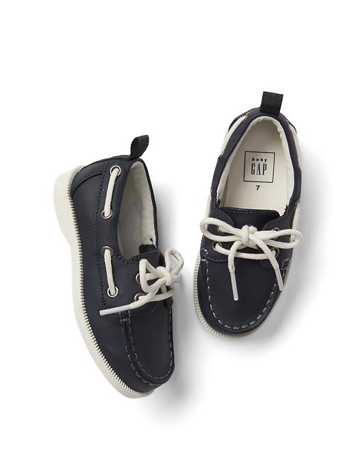 View large product image 1 of 1. Faux leather boat shoes