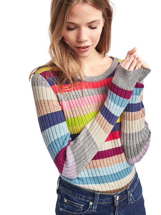 Image number 5 showing, Crazy stripe merino wool blend ribbed sweater