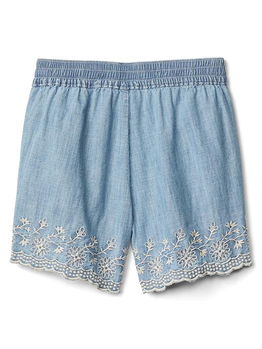 Image number 2 showing, Floral embroidery pull-on denim shorts