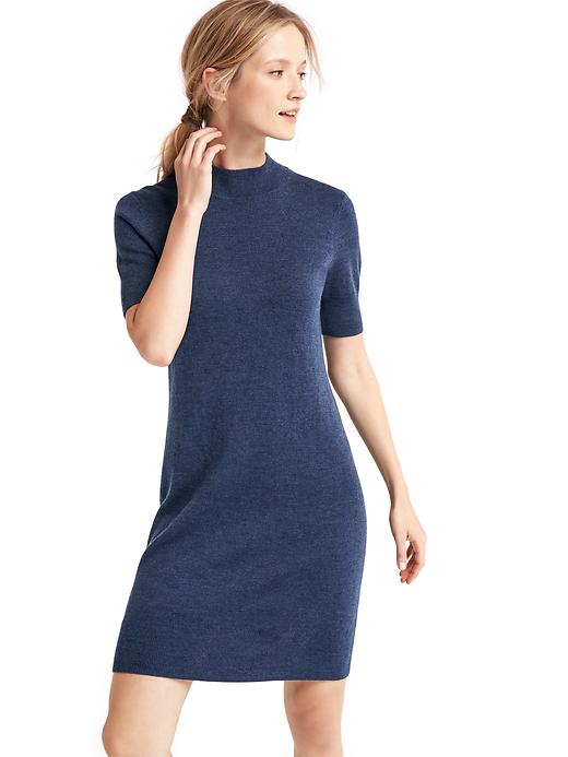 View large product image 1 of 1. Merino wool mockneck sheath dress