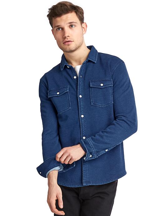Image number 1 showing, French terry indigo standard fit shirt