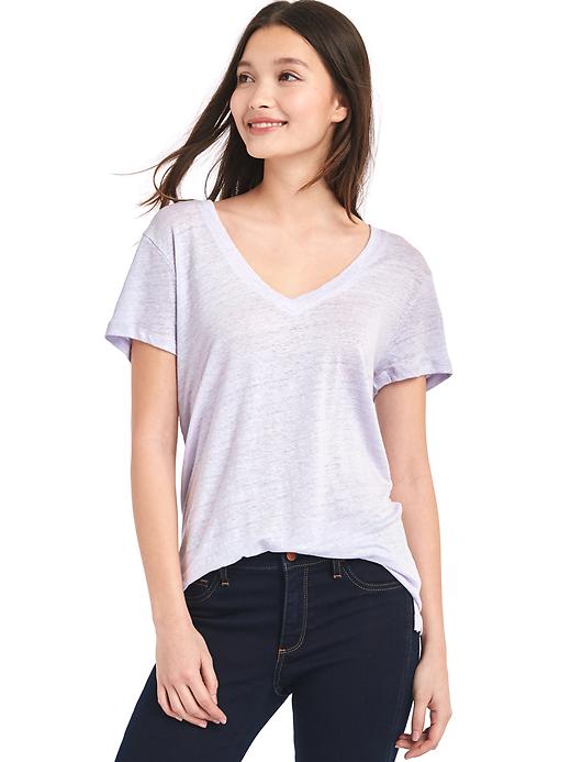 View large product image 1 of 1. Linen V-neck tee