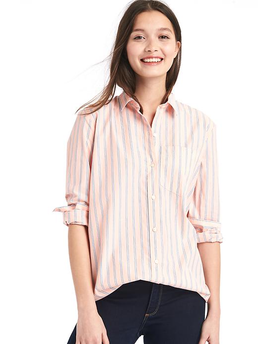 View large product image 1 of 1. Oversize boyfriend colorblock pinstripe shirt