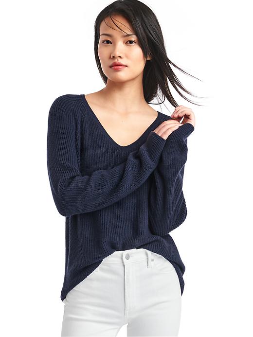View large product image 1 of 1. Soft textured merino wool blend sweater