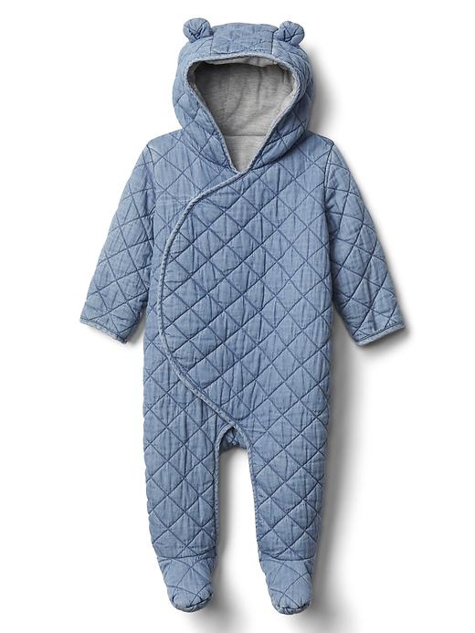 Image number 1 showing, Baby Quilted Chambray Bear One-Piece